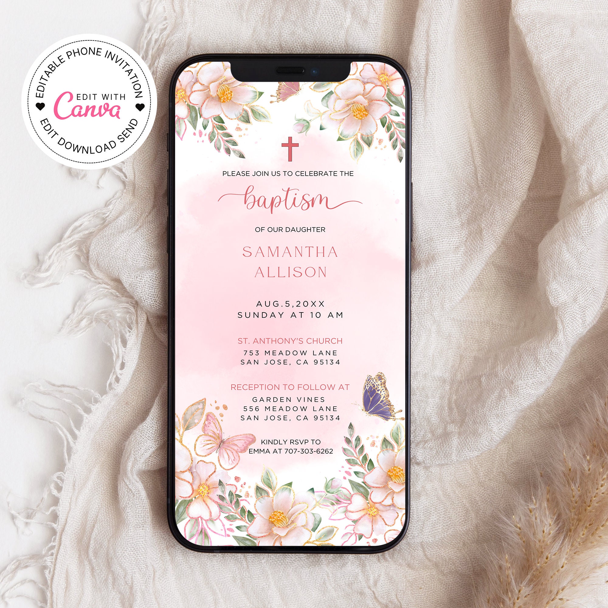 Butterfly Baptism Evite Template Baby Girl Baptism Template Etsy