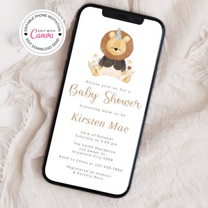 Lion Baby Shower Electronic Invitation, Cute Lion Baby Shower Digital Invitaiton, Boy Baby Shower Invitation, Lion Shower Invites, Canva