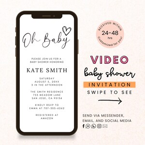 Oh Baby Shower Animated Invitation, Minimalist Baby Shower Video Invitation, Free Favor Tag Template, Paperless Invite, Gender Neutral