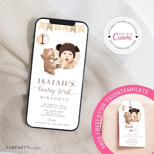 Teddy Bear 1st Birthday Invitation with Photo (Digital)