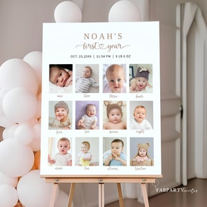 Babys erstes Jahr Foto zum Ausdrucken, Beary erster Geburtstag Meilensteintafel, 18x24 "Geburtstag Poster Vorlage, Baby Fotocollage, Mein 1.Jahr
