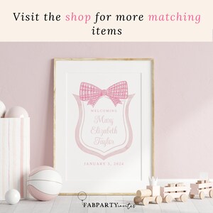 Pinkstats Signage Baby Stats Sign Printable for Girl, Pink Crest Baby Stat Card for ...