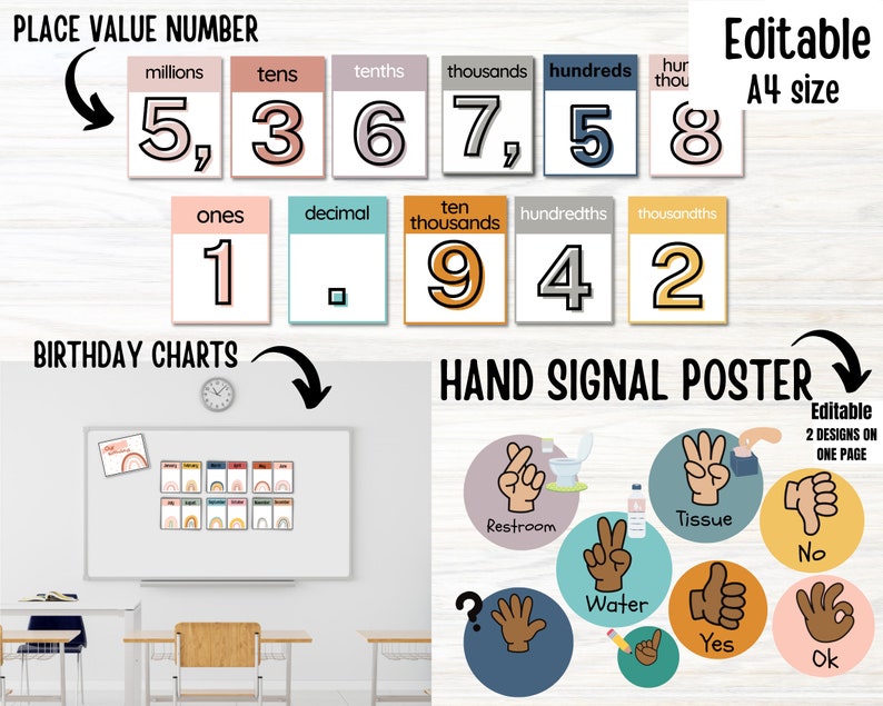 Boho Rainbow Classroom Decor Bundle Editable Classroom Etsy