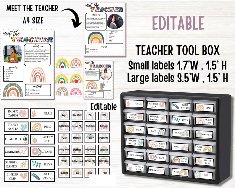 Boho Rainbow Classroom Decor Bundle Editable Classroom Etsy