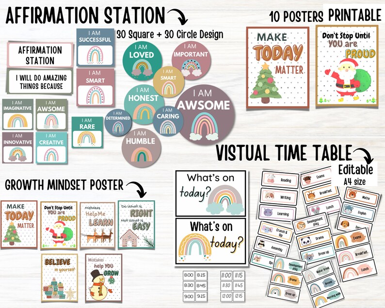 Boho Rainbow Classroom Decor Bundle Editable Classroom Etsy