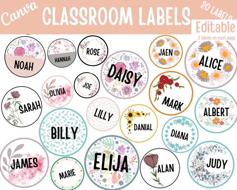 Floral Classroom Name Labels Classroom Name Tags Classroom Etsy