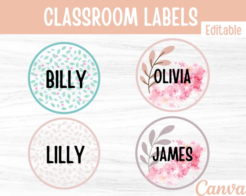 Floral Classroom Name Labels Classroom Name Tags Classroom Etsy
