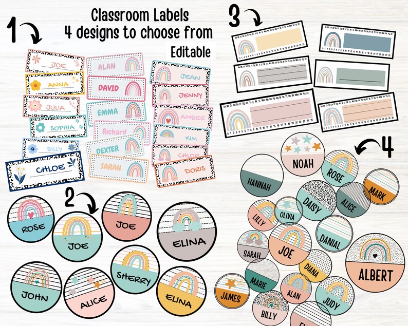 Boho Rainbow Classroom Decor Bundle Editable Classroom Etsy