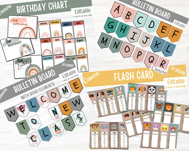 Boho Rainbow Classroom Decor Bundle Editable Classroom Etsy