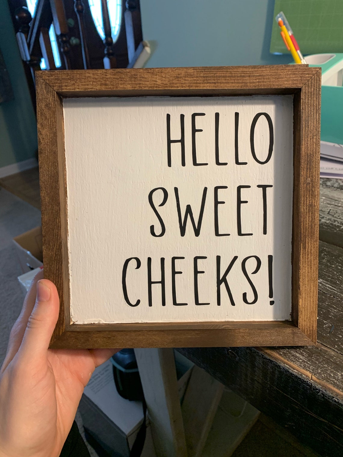 Hello sweet cheeks Bathroom sign Etsy