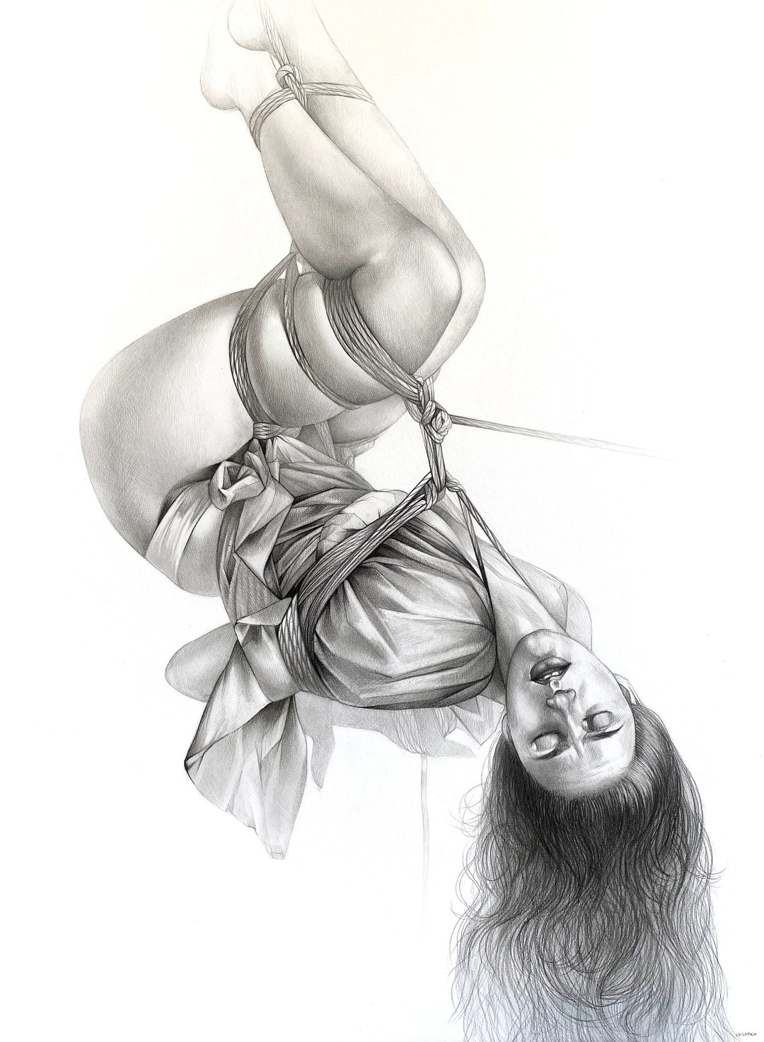 COMMISSION DRAWING Original Drawing, Shibari Art, Rope Bondage Illustration, Fetish, Kinky, Sexy Wall Art, Nude, Tied Girl, Portrait. - Etsy