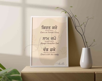 Gurbani Citat Poster: Kirat Karo Naam Japo Wand Chhako, Sikh Wall Art (Digital Nedladdning)