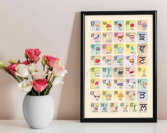 Punjabi Letters Wall Art Poster | Punjabi Alphabets Quote Print for Kids | Uda Aida | Digital Download | Sikh Wall Art Nursery Decor