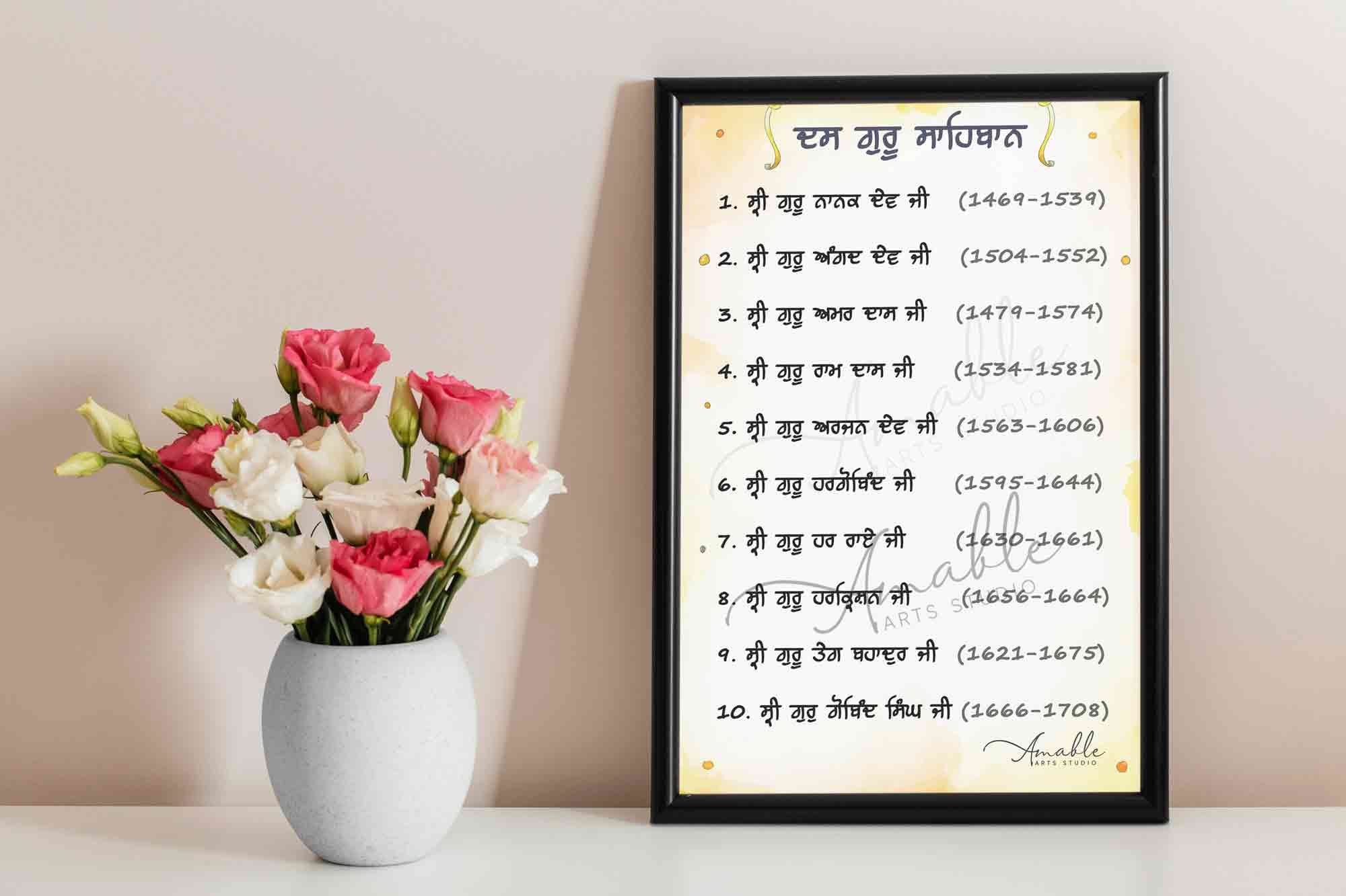 Buy Ten Sikh Guru Names Poster 10 Sikh Guru Sahib Names I Gurbani Wall