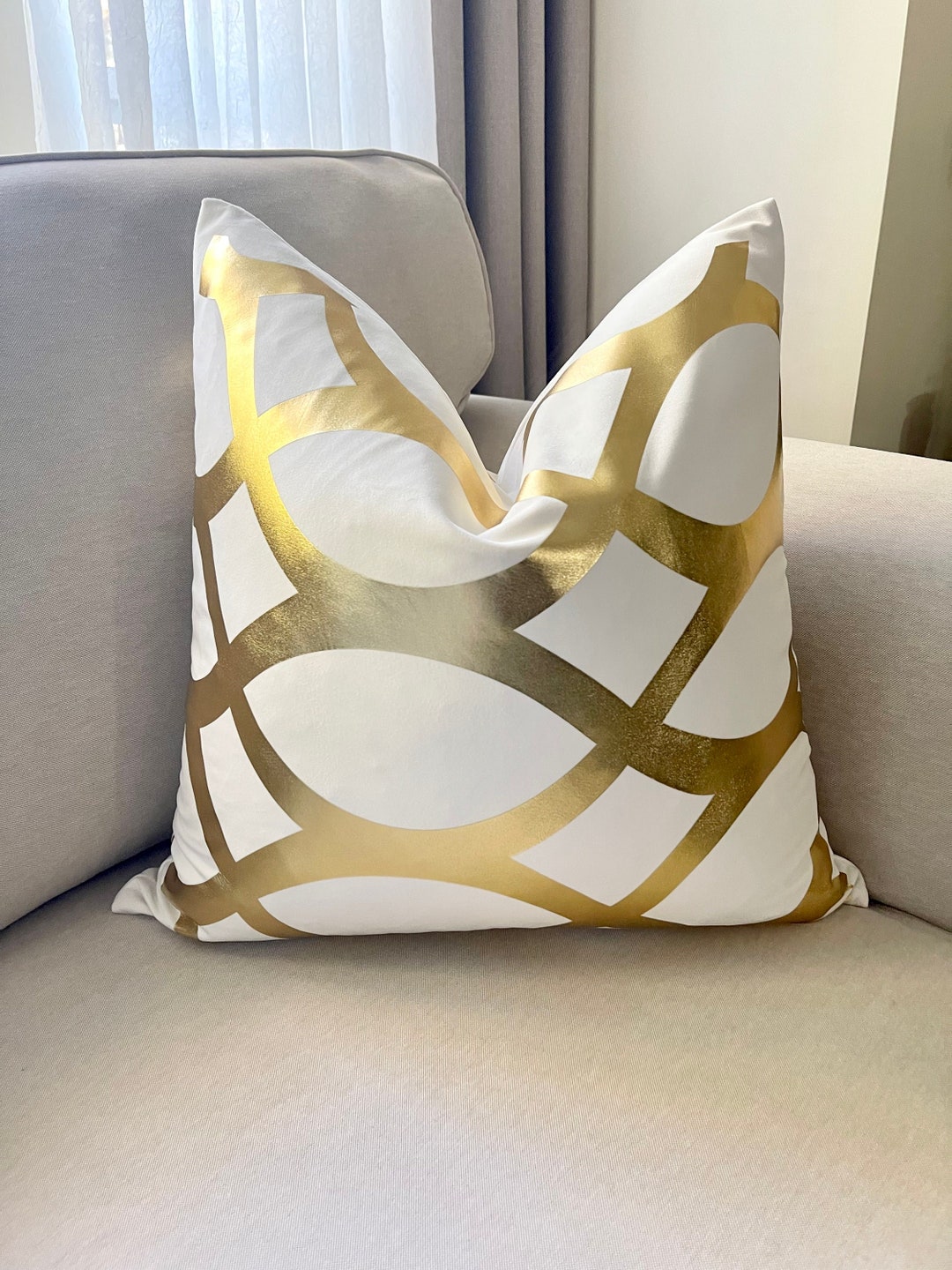 Luxury Gold Foil Pillow, Luxury Gold Glam Pillow, White and Gold