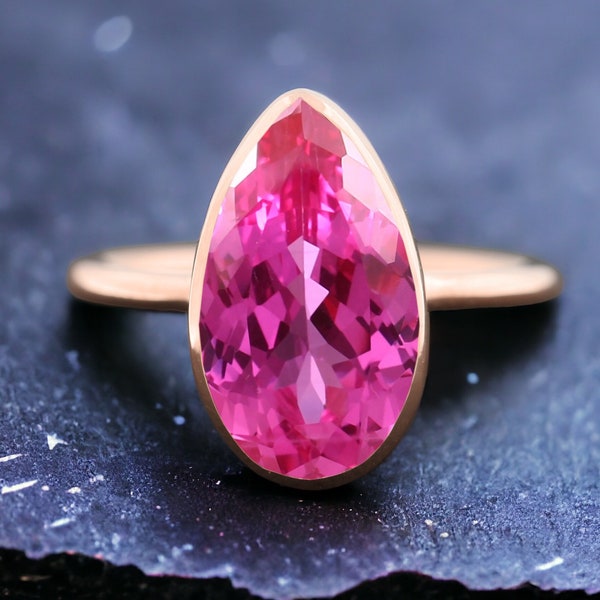 Pink Sapphire Engagement Ring Teardrop Gemstone Flawless Ceylon Bridal Ring Promise Women Ring 925 Solitaire Jewelry Anniversary Gold Ring