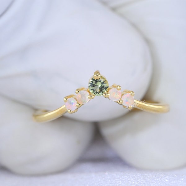 Dainty Peridot Opal Band Wedding Women Jewelry Curved Antique Ring August Birthstone Vintage White Opal Promise Ring Gift For Girlfriend