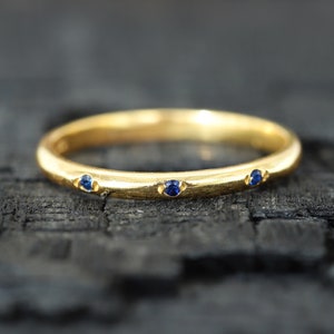 Thin Sapphire Delicate Band Distance Three Gemstone Ring Gold Plated Promise Women Jewelry Wedding Matching Band Minimalist Gift For Friend