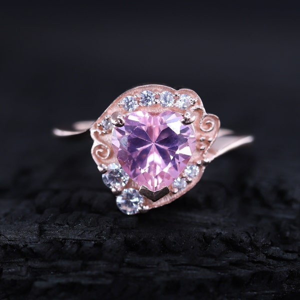 Pink Sapphire Usagi Engagagemet Ring, 14k Gold Diamond Ring Sailor Wedding Ring, Promise Tsukino Ring, Bridesmaid Jewelry, Gift For Her