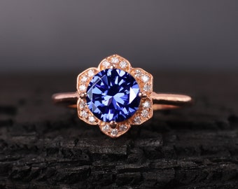 Vintage Tanzanite Gemstone Ring Floral Statement Tanzanite Ring Women Dainty Ring Stacking Bridesmaid Jewelry For Love December Birthstone