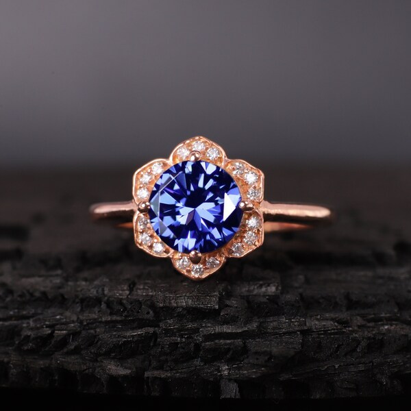 Vintage Tanzanite Gemstone Ring Floral Statement Tanzanite Ring Women Dainty Ring Stacking Bridesmaid Jewelry For Love December Birthstone