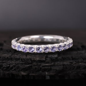 Vintage Tanzanite Wedding Band 14k White Gold Full Eternity Band Tanzanite Engagement Ring Minimalist Girl Matching Band Bridesmaid Gift