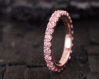 Pink Sapphire Eternity Ring Wedding Stacking Band Light Pink Sapphire Band 18k Rose Gold Anniversary Bridesmaid Gift Women Promise Jewelry