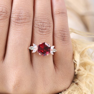 Cluster Garnet Engagement Ring Hexagon Cut Gemstone Bridal Ring Diamond Marquise Agate Floral Ring Women Delicate Jewelry GiftFor Girlfriend image 3