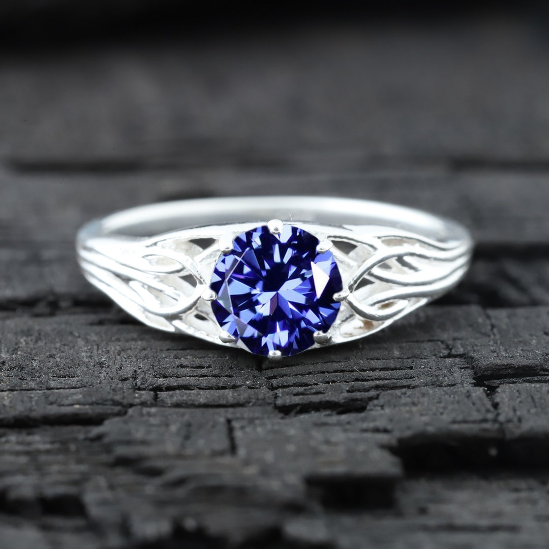 Tanzanite Art Deco Statement Ring White Gold Plated Engagement Ring ...