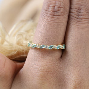 Blue Aquamarine Eternity Band Dainty Minimalist Band Bridesmaid Silver Jewelry Wedding Diamond Band Match Birthstone Promise Gift For Wife image 8