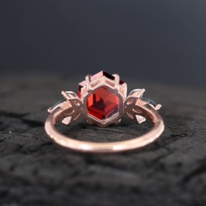 Cluster Garnet Engagement Ring Hexagon Cut Gemstone Bridal Ring Diamond Marquise Agate Floral Ring Women Delicate Jewelry GiftFor Girlfriend image 9