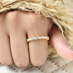 Blue Aquamarine Eternity Band Dainty Minimalist Band Bridesmaid Silver Jewelry Wedding Diamond Band Match Birthstone Promise Gift For Wife image 2