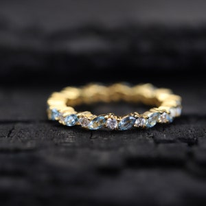 Blue Aquamarine Eternity Band Dainty Minimalist Band Bridesmaid Silver Jewelry Wedding Diamond Band Match Birthstone Promise Gift For Wife image 5