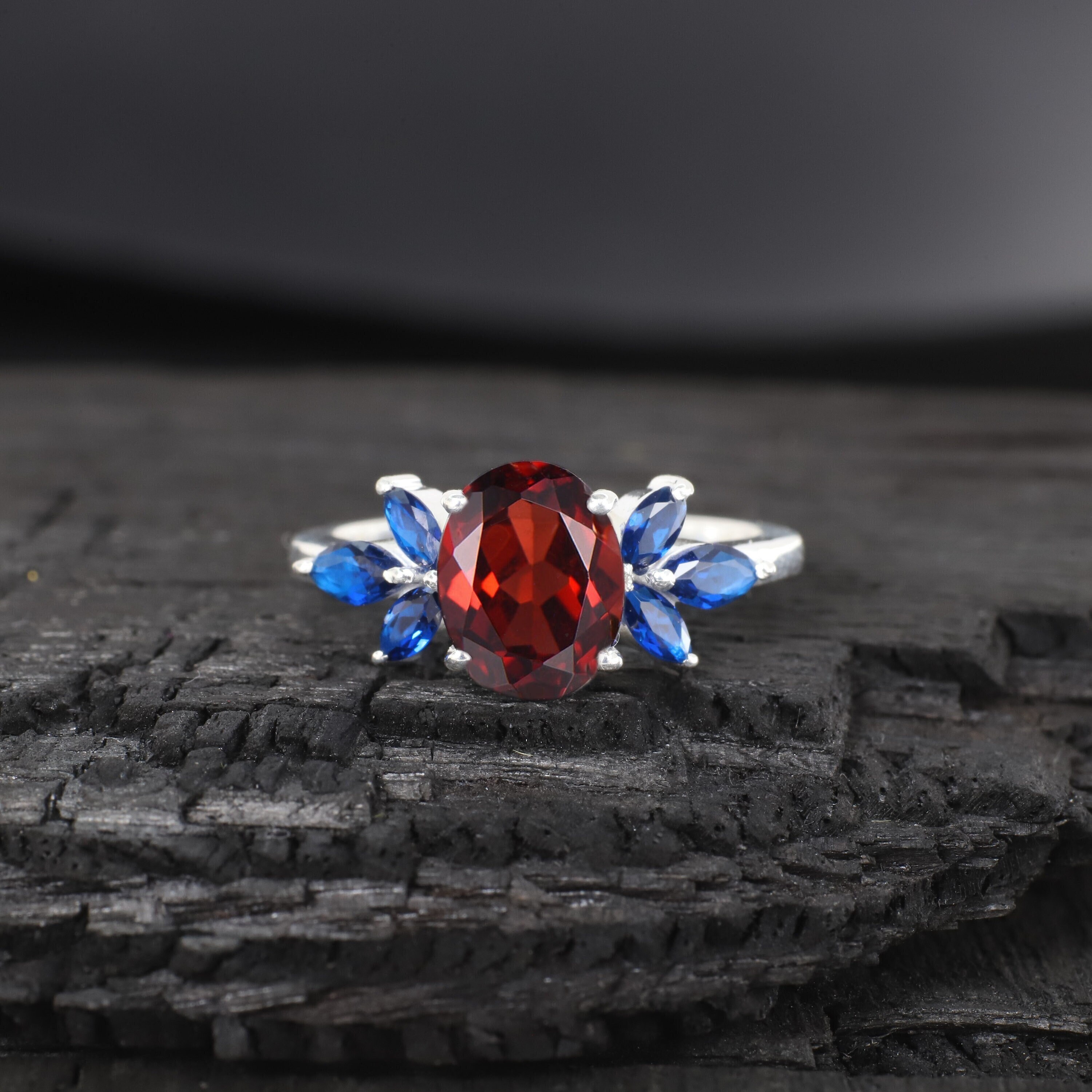 Garnet and white sapphire rings sale