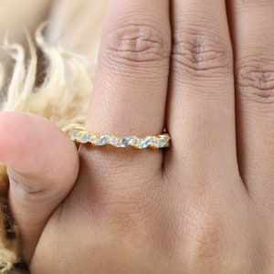 Blue Aquamarine Eternity Band Dainty Minimalist Band Bridesmaid Silver Jewelry Wedding Diamond Band Match Birthstone Promise Gift For Wife image 4