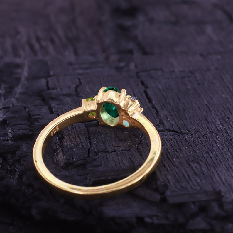 14k Solid Gold Emerald Cluster Ring Multi Stone Opal Peridot - Etsy