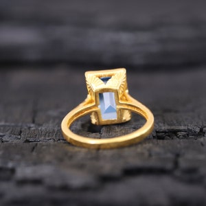 Anello nuziale acquamarina vintage con castone, set di gioielli per anniversario nuziale, solitario, con taglio a smeraldo, anello con pietra preziosa di marzo, regalo per il marito immagine 10