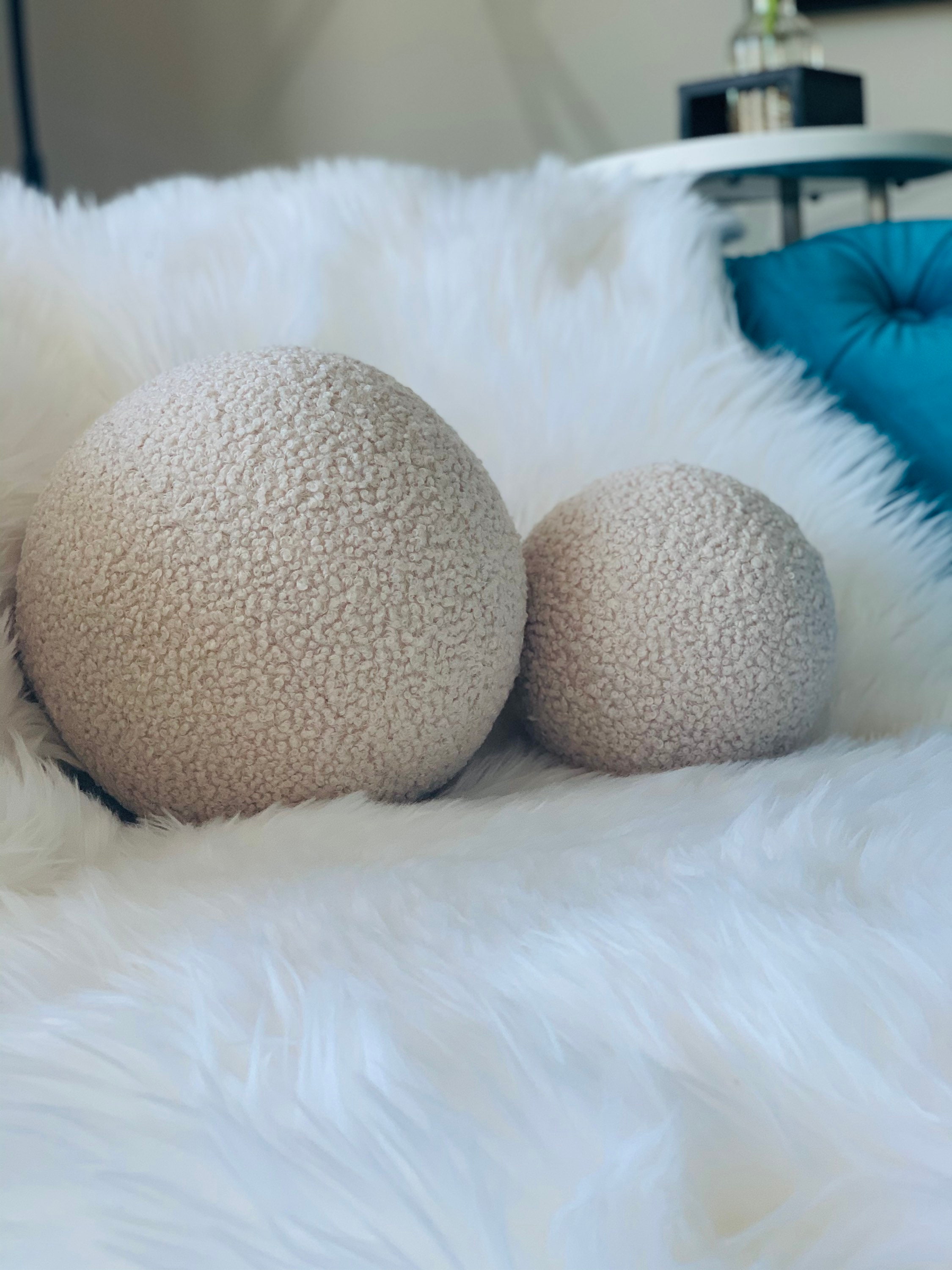 Beige Boucle Shpere Cushion / Ball Pillow Etsy UK