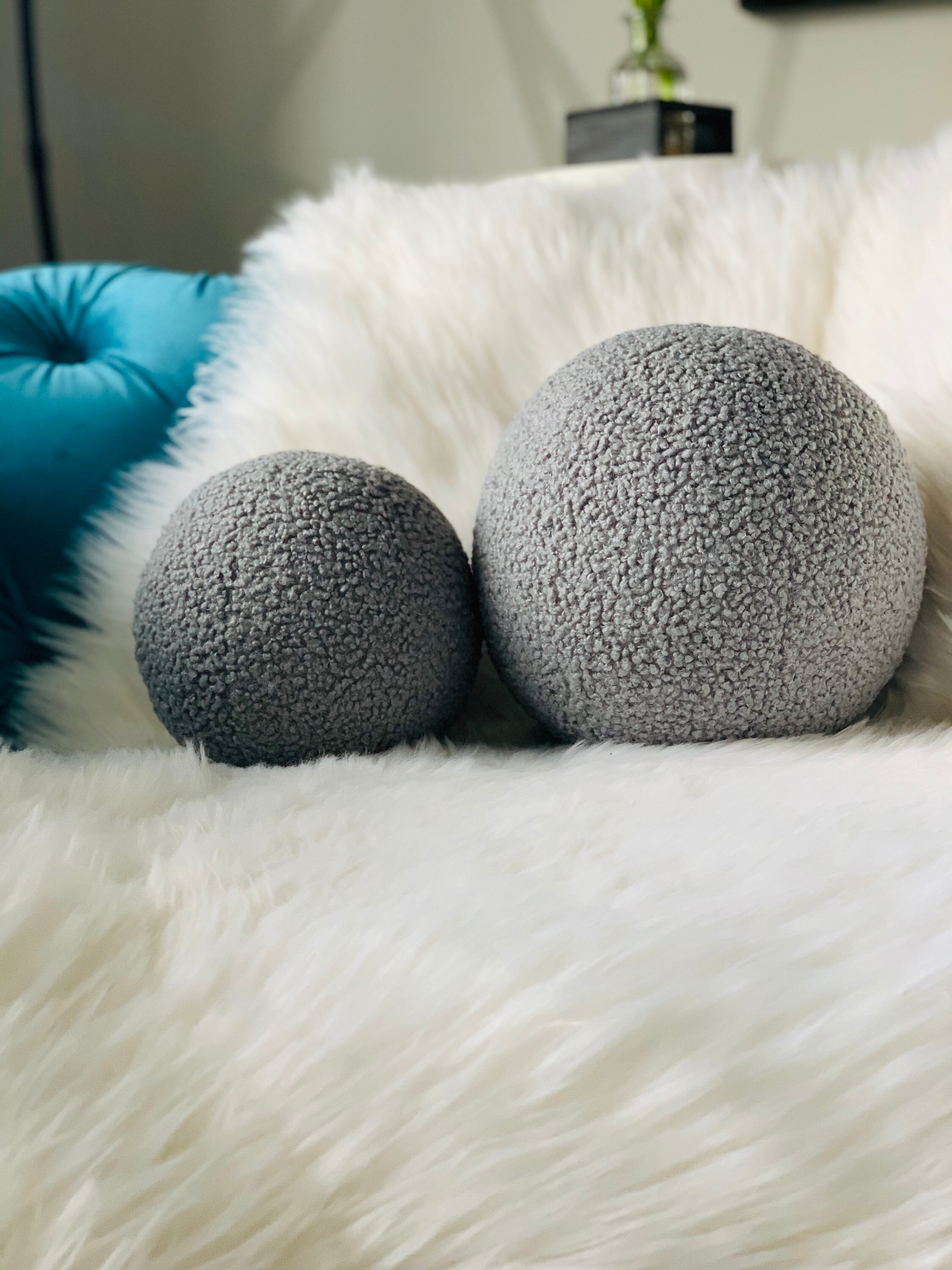 Grey Boucle Sphere Cushion / Ball Pillow Etsy