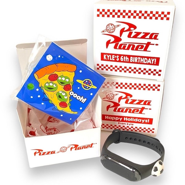 Pizza planet favor box with kids watch , Classroom gift , Christmas party favor , Toy story pizza box