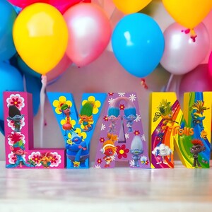 Trolls 3d paper letters and number . Poppy  birthday decorations . troll theme party decor