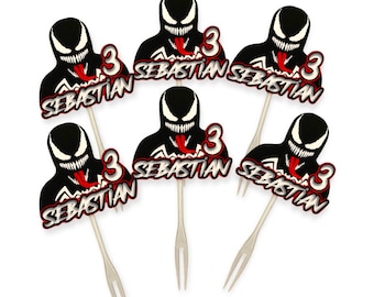 Personalized Venom Cupcake Toppers - Custom Name and Age - Venom Party Decor