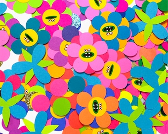 Confeti de flores de Trolls. Decoraciones para fiestas de Trolls