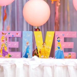 Princess party 3D name Letter or Number  ,  Princesses birthday party decoration ,  girl room wall decor