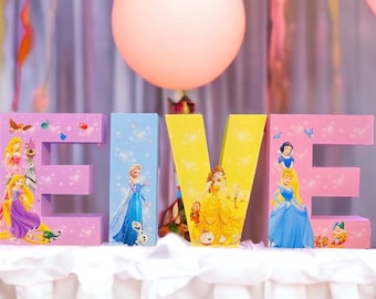 Princess party 3D name Letter or Number  ,  Princesses birthday party decoration ,  girl room wall decor