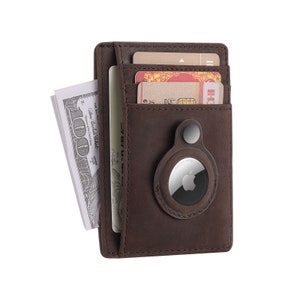 Airtag Wallet Case Crazy Horse Genuine Leather Slim Airtag Holder Smart Air tag Wallet | Minimalist Thin RFID Blocking With Gift Box