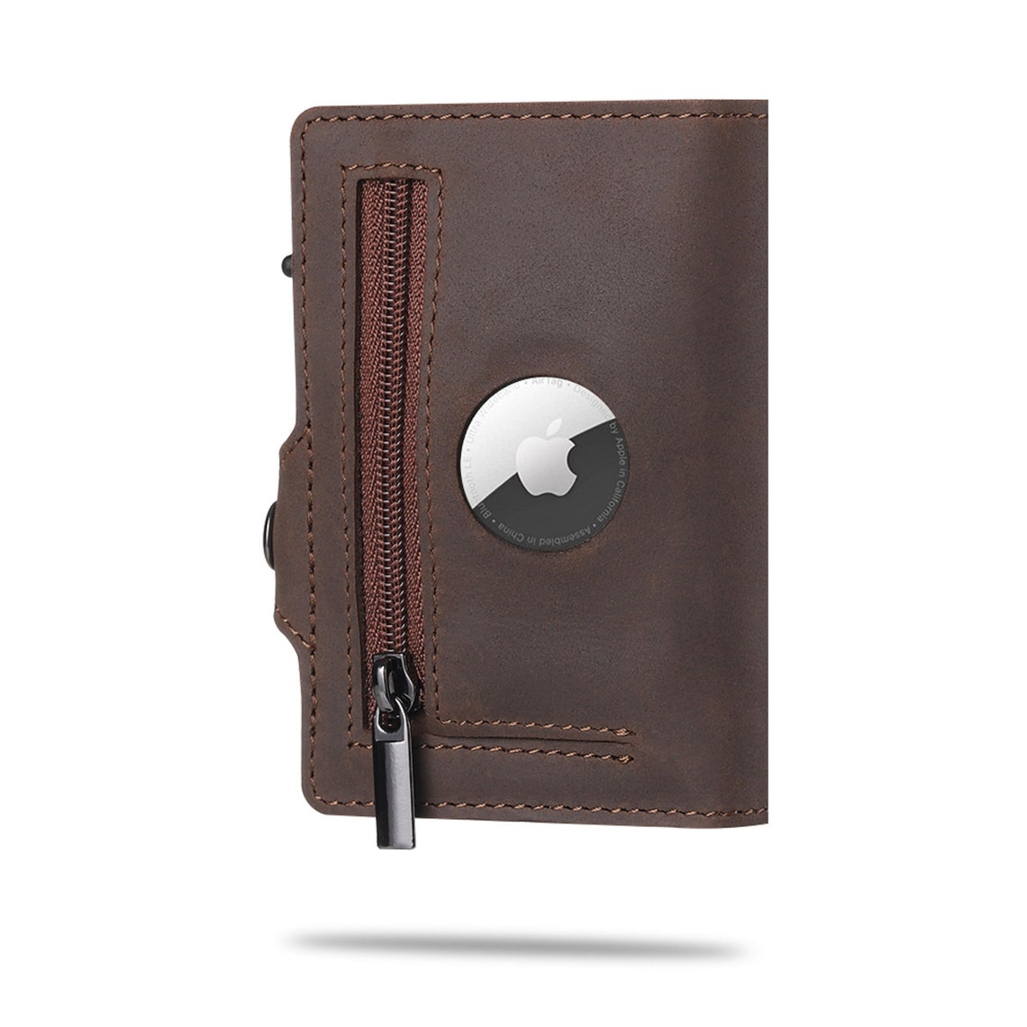 Genuine Leather Airtag Wallet Holder Side Button Popup Credit Etsy
