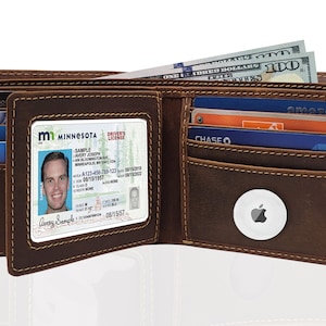 Cartera para Airtags, funda de cuero genuino Crazy Horse, tarjetero delgado para Apple Airtag, protector RFID para tarjetas Airtags