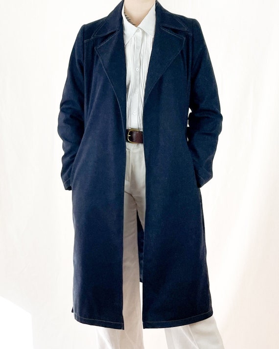 Long Denim Trench Coat Ladies Dark Blue 