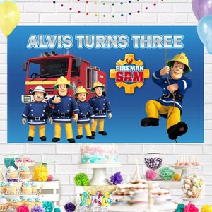 Personalised Fireman Sam Theme Birthday Backdrop